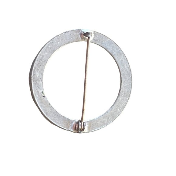 Vintage Crystal Rhinestone Circle Brooch Pin Pot Metal - Picture 3 of 5